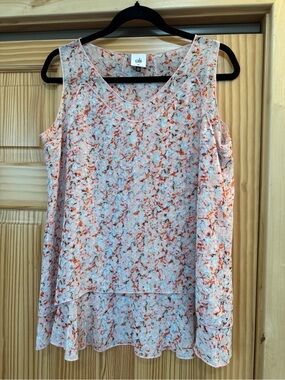 CAbi Pink Multi Floral Layered Sleeveless Tank